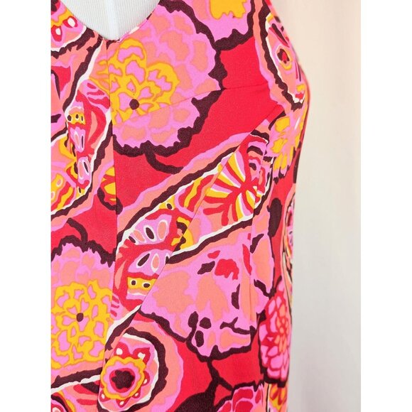Vintage 60s Pink & Yellow Paisley Shift Dress Size M Womens Mod Midi Go-Go Shift - Picture 9 of 10